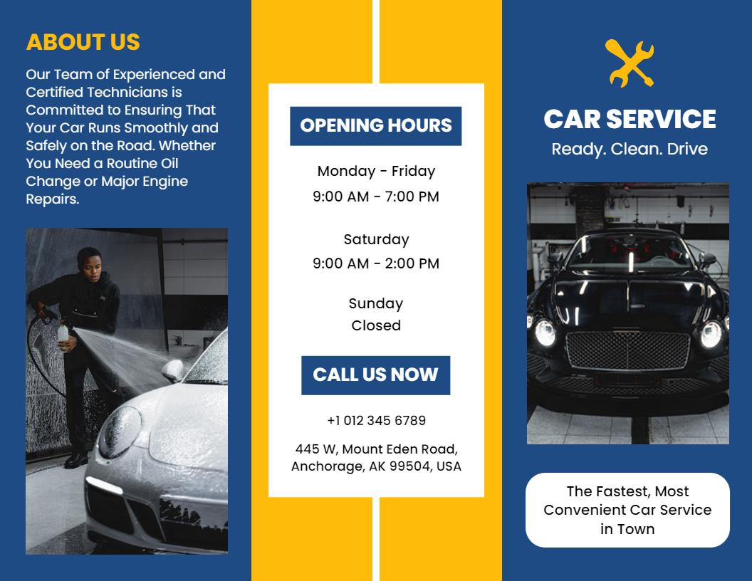 Reliable Auto Care Services and Car Wash Brochure Template