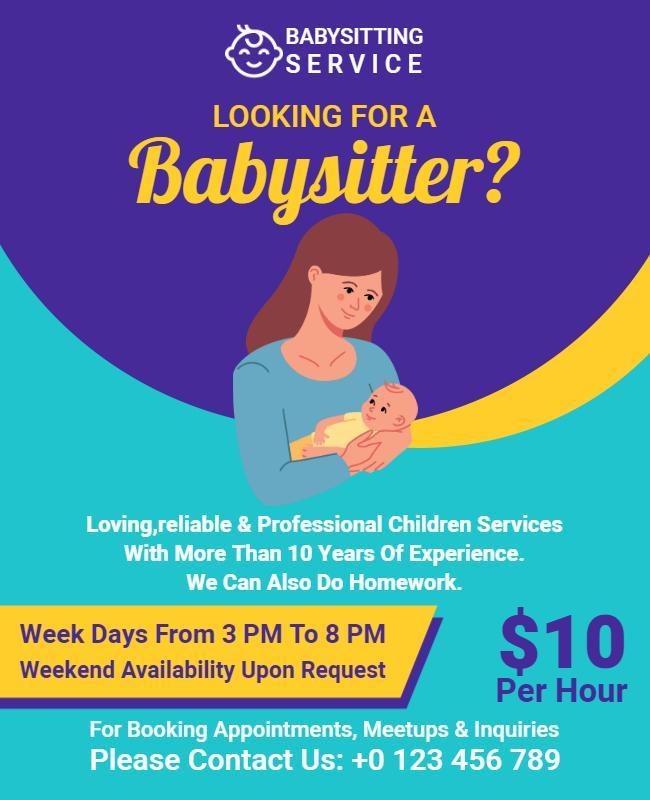 Reliable Babysitting Service Advertisement Flyer Template