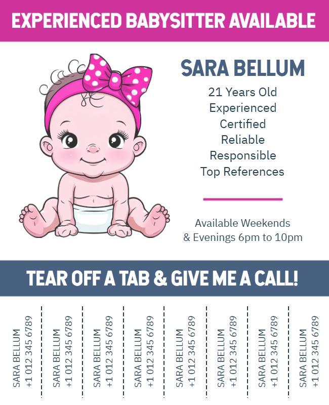 Reliable Babysitting Service Tear-Off Flyer Template