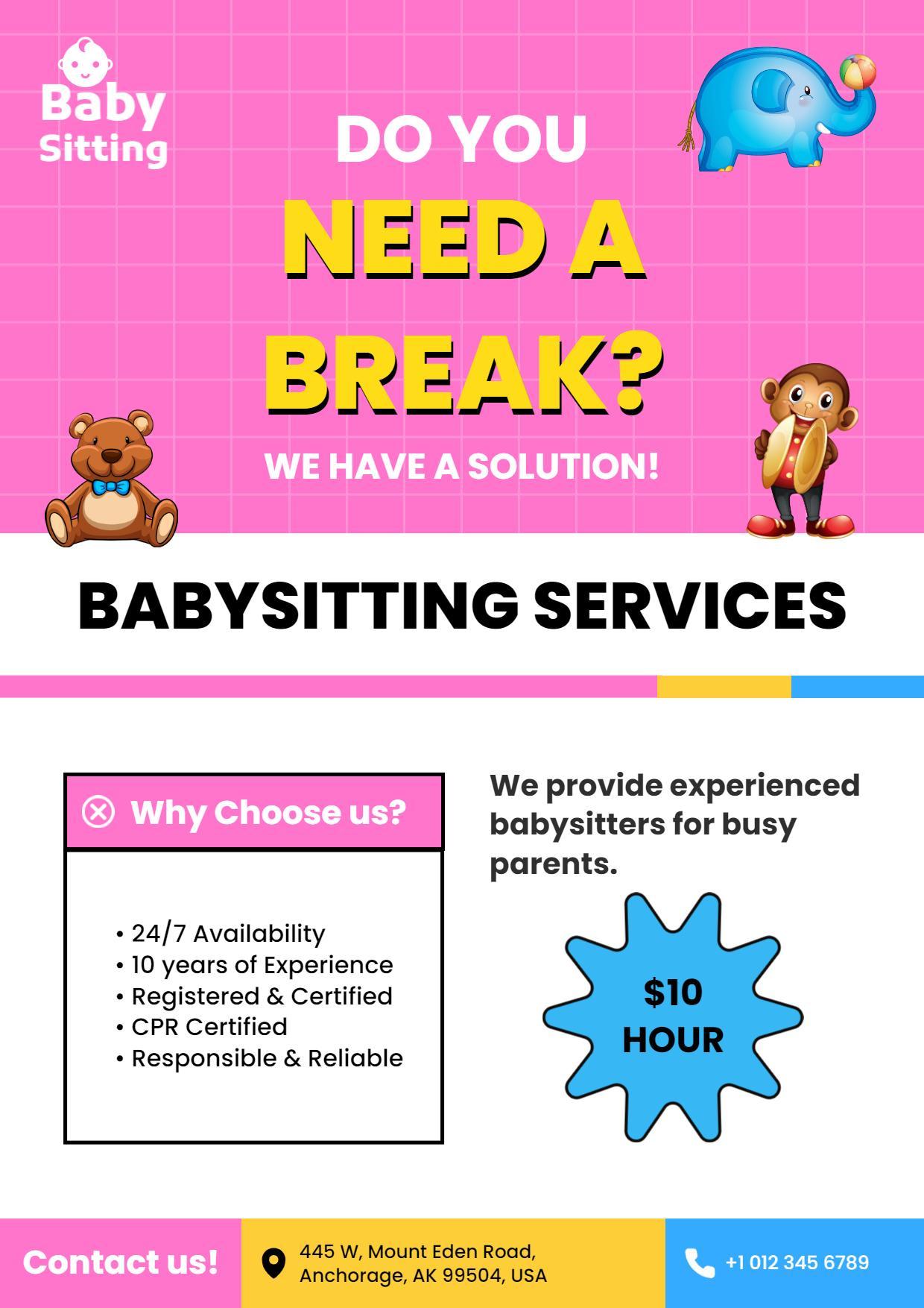 Reliable Babysitting Services Advertisement A4 Flyer Template