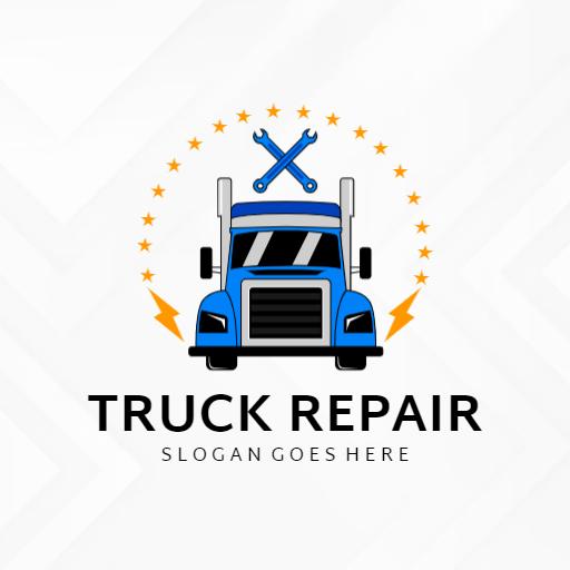 Reliable Blue Truck Design with Tools for Repair Services Logo Template