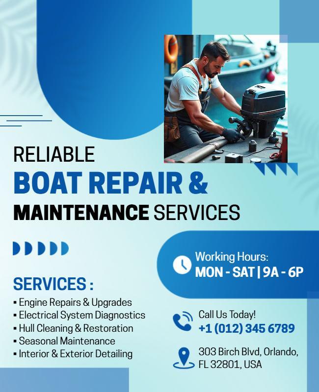 Reliable Boat Repair and Maintenance Services Flyer Template