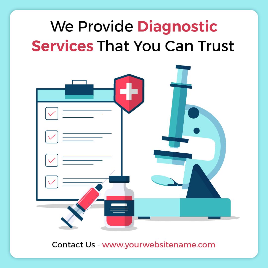 Reliable Diagnostic Services with Medical Equipment Visuals Ad Template