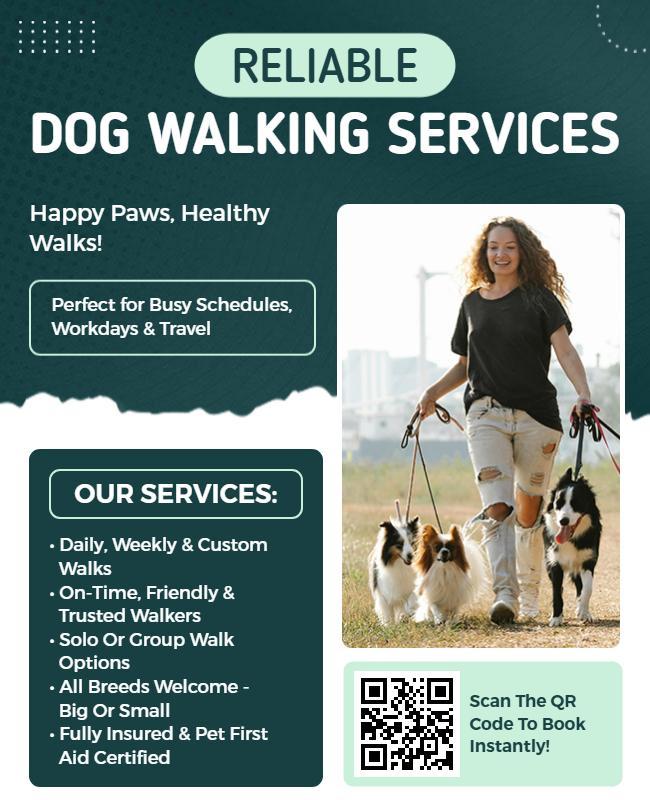 Reliable Dog Walking Services Promotional Flyer Template
