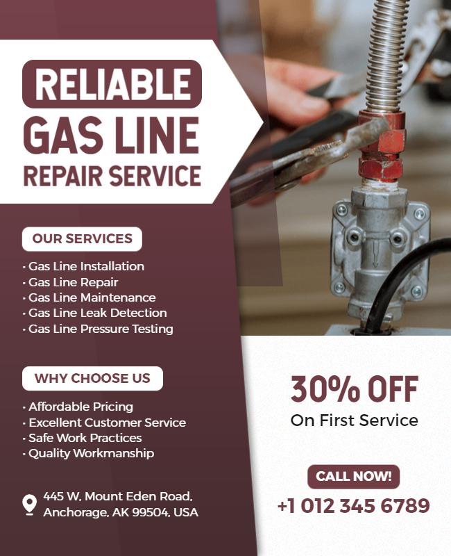 Reliable Gas Line Repair Service Flyer Template