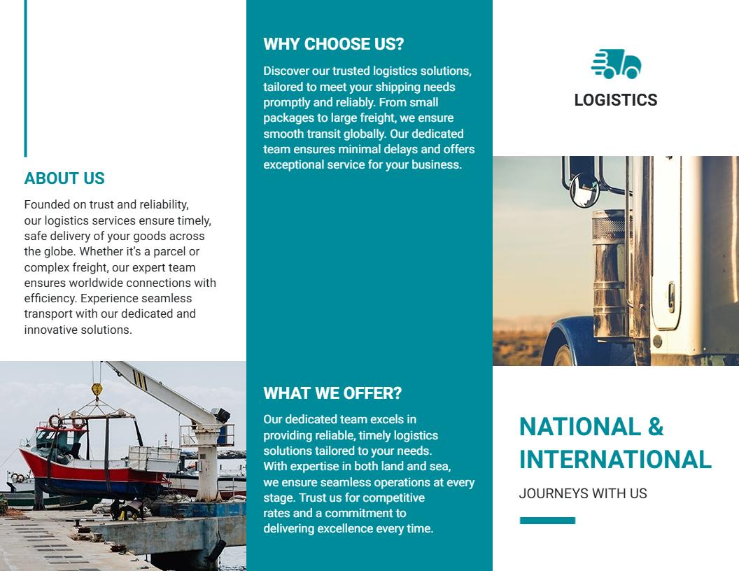 Reliable Logistics Shipping and Transport Services Brochure Template