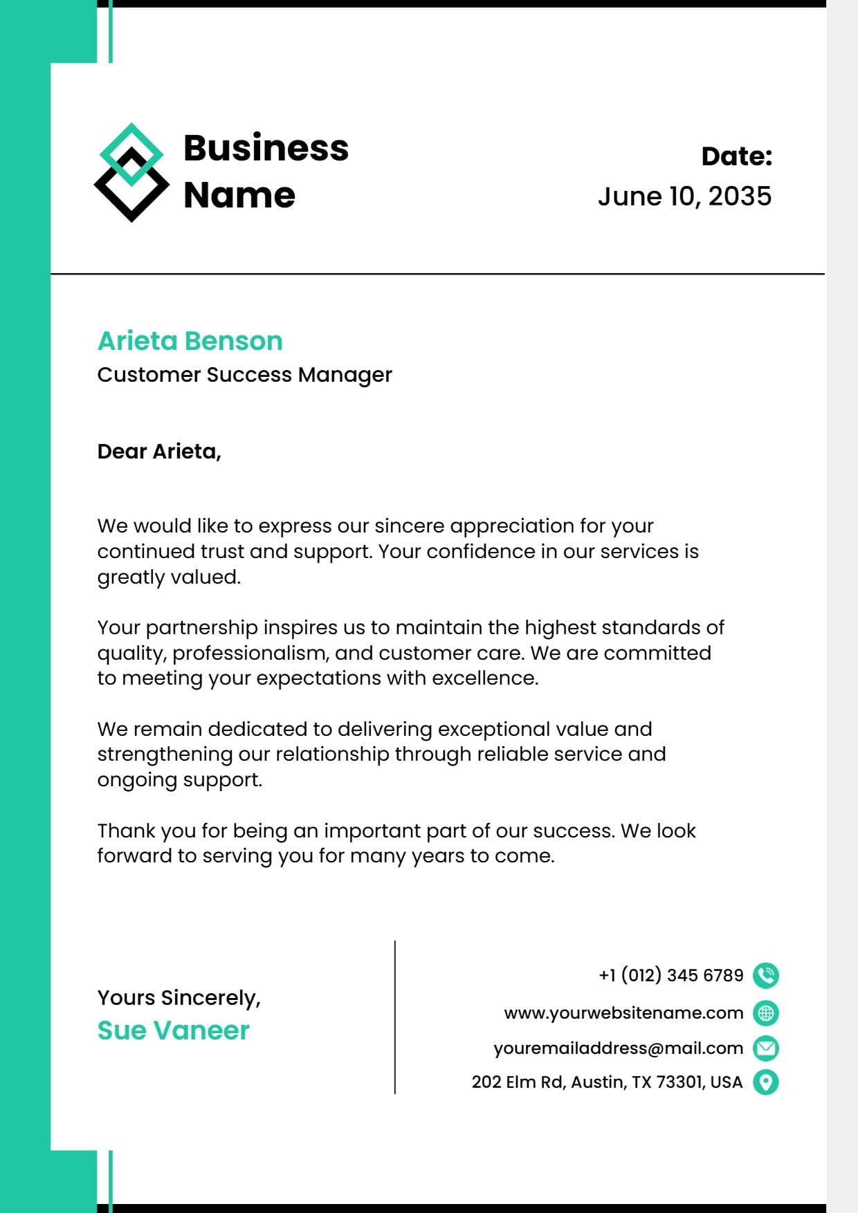 Reliable Service Assurance Business Letterhead Template