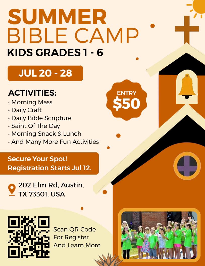 Religious Summer Bible Camp Event Flyer Template