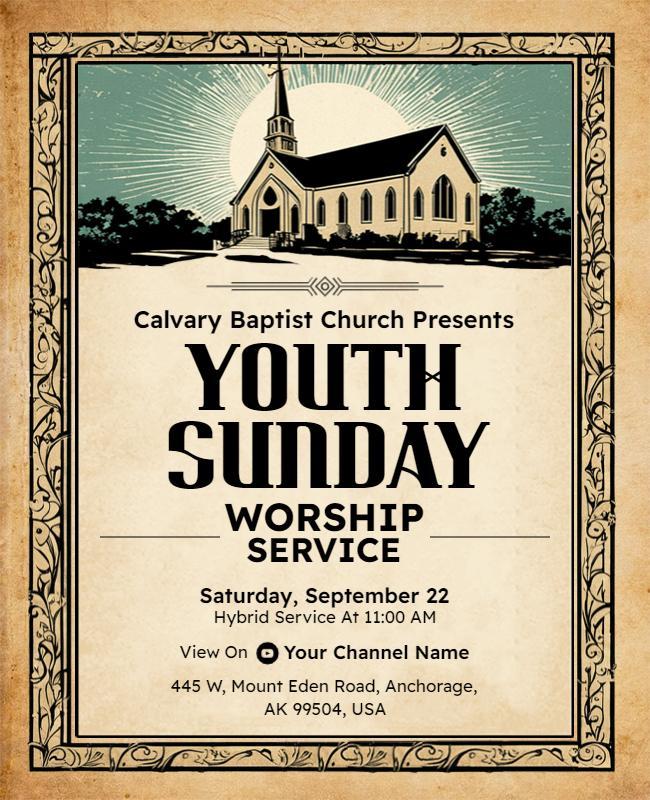 Religious Youth Sunday Worship Gathering Flyer Template