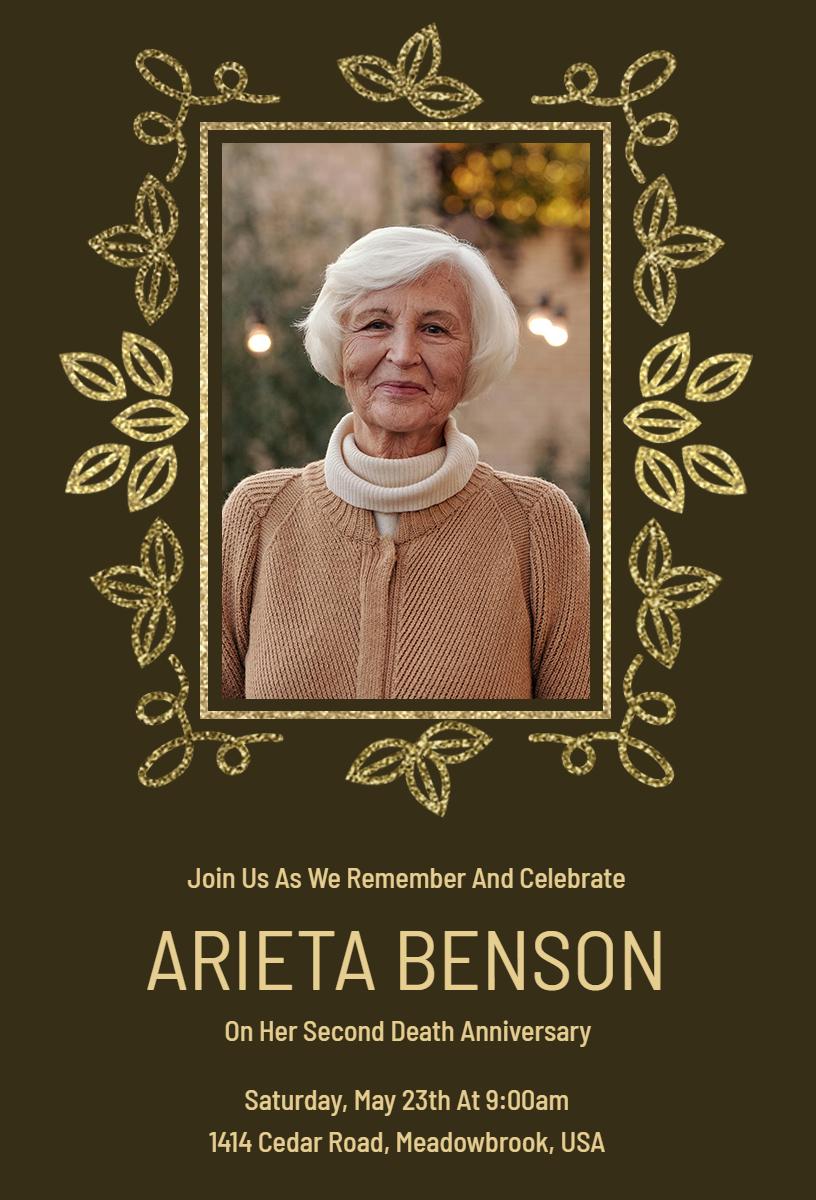 Remembering Arieta Benson Second Death Anniversary Invitation Template