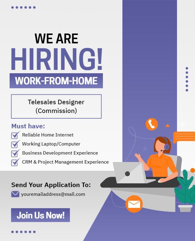 Remote Telesales Designer Job Hiring Flyer Template