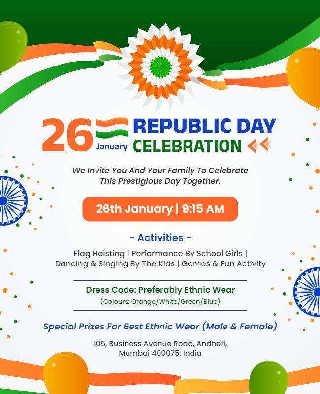 Festive Tri-Color Republic Day Celebration Flyer Template