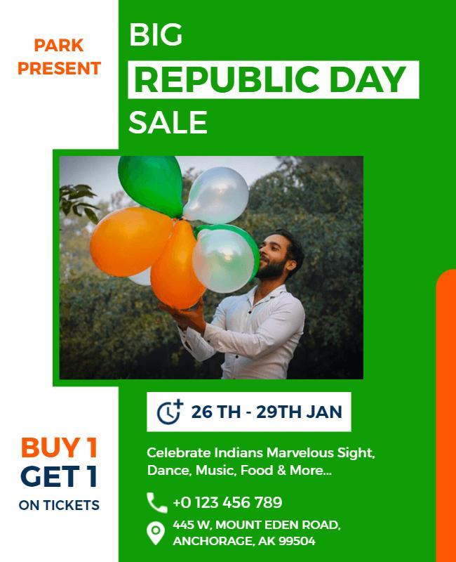 Vibrant Green Republic Day Sale Celebration Flyer Template