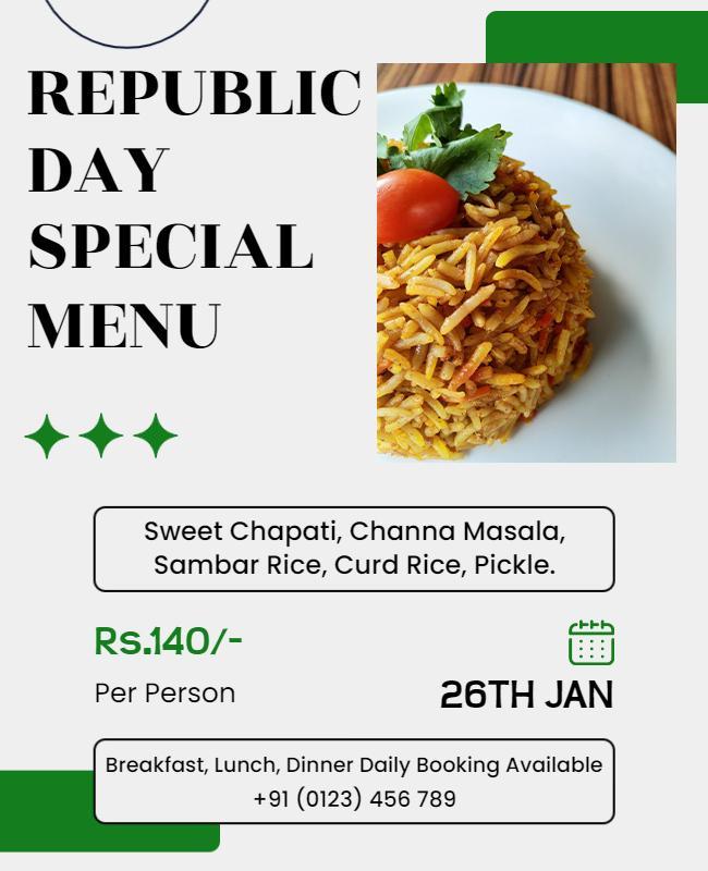 Republic Day Special Menu Offer Flyer Template