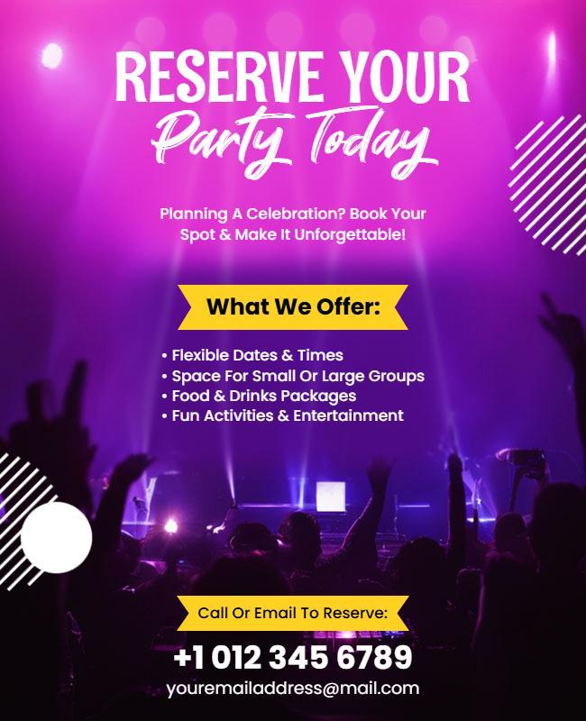 Reserve Your Party Promotional Flyer Template