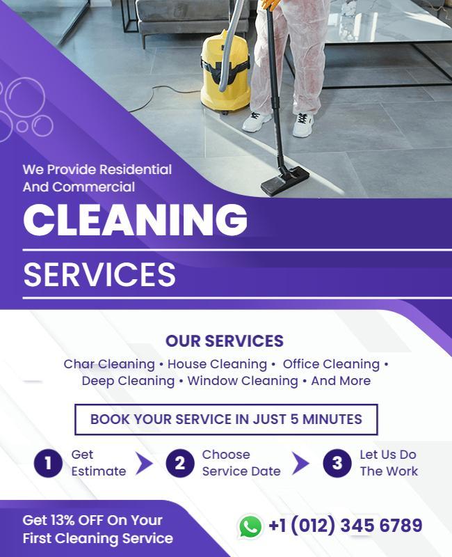 Modern Purple and White Cleaning Services Flyer Template