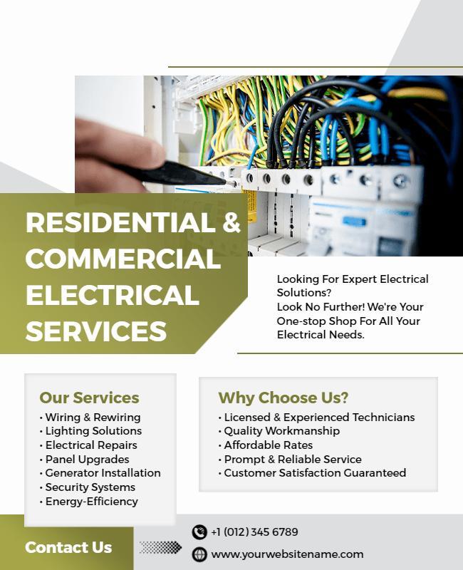 Professional Green Electrical Services for Home and Business Flyer Template