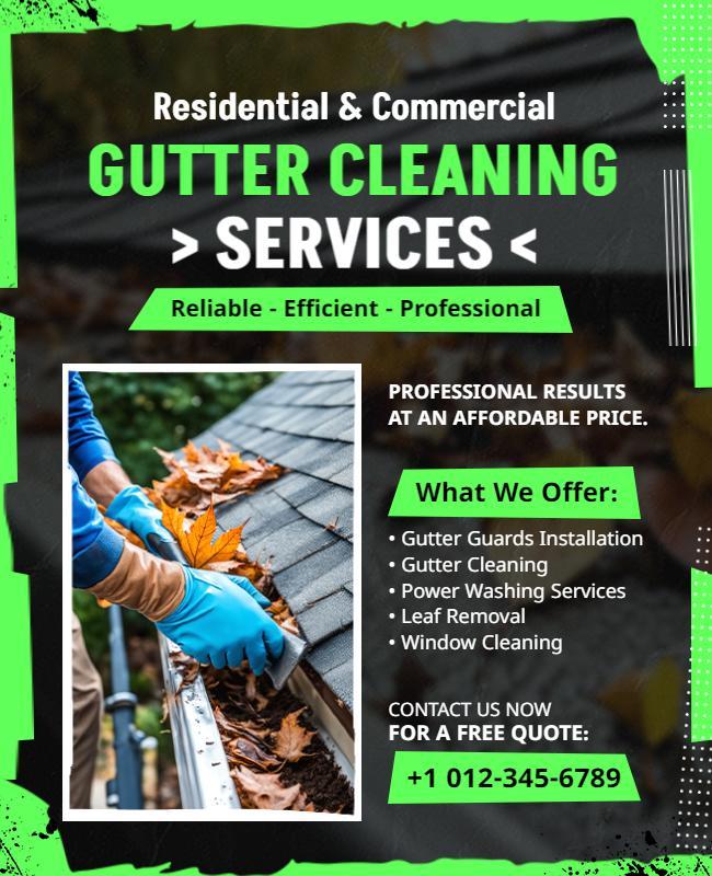 Residential and Commercial Gutter Cleaning Services Flyer Template