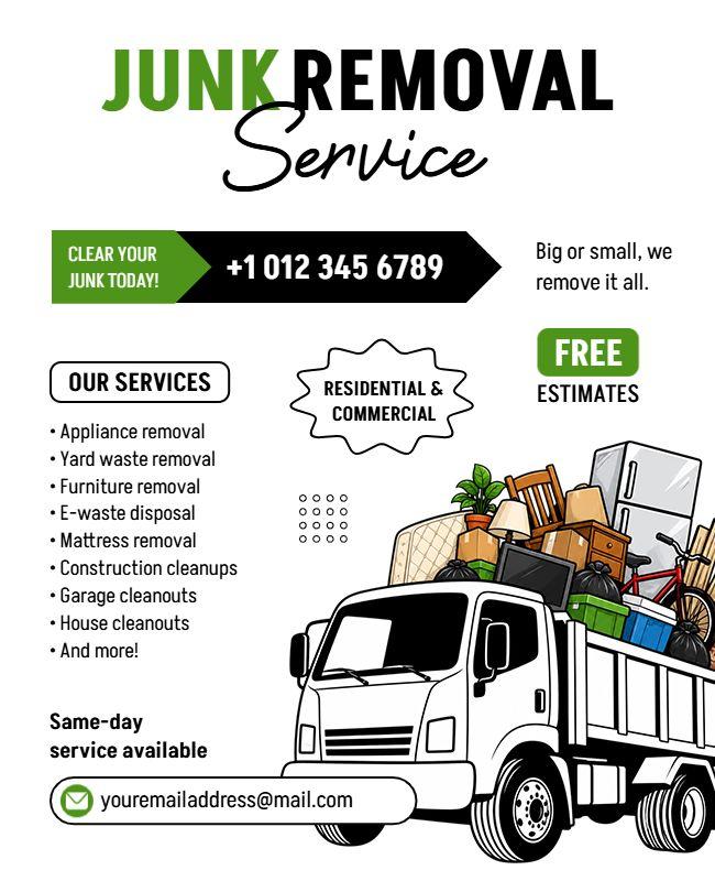 Residential and Commercial Junk Removal Service Flyer Template