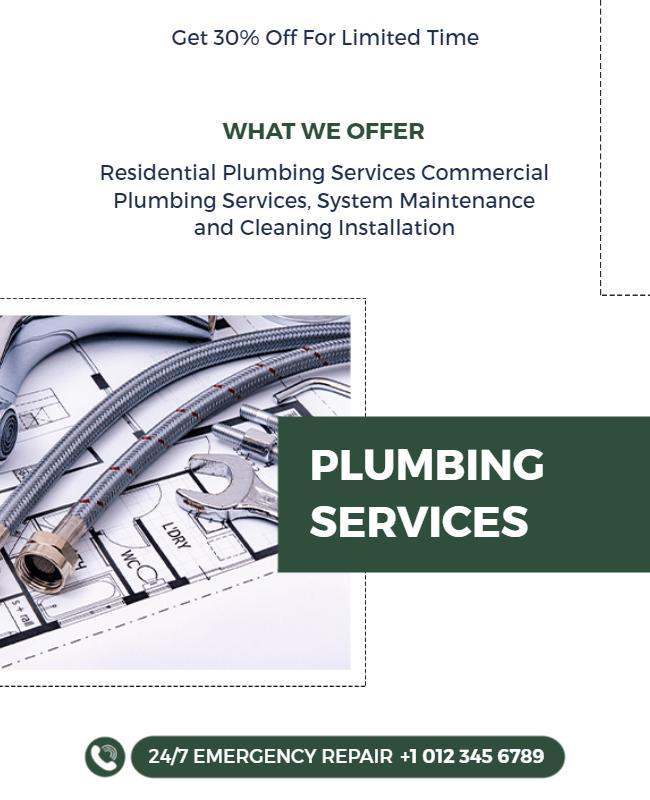 Professional Green Plumbing Services Discount Flyer Template