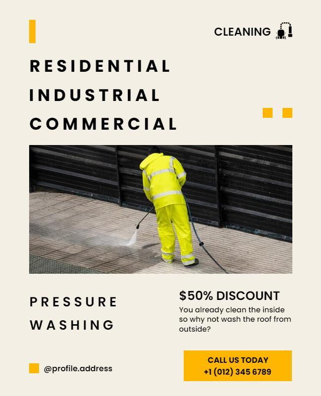 Modern Yellow Pressure Washing Services Flyer Template