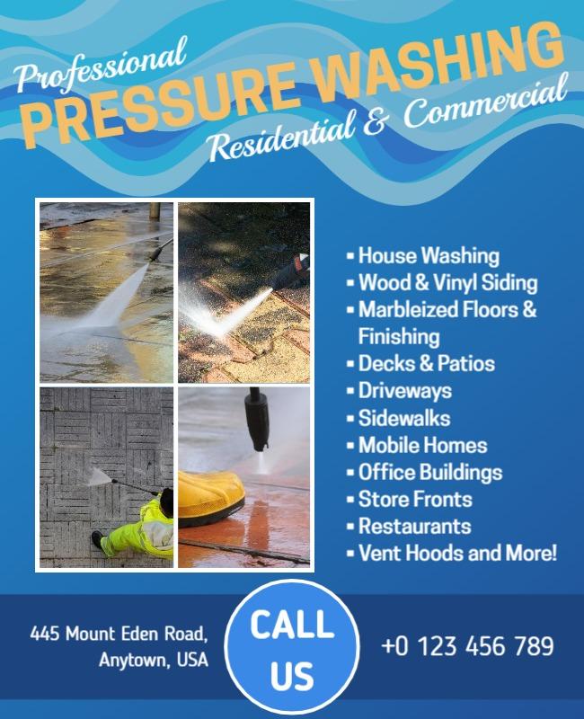 Dynamic Blue Pressure Washing Services Flyer Template