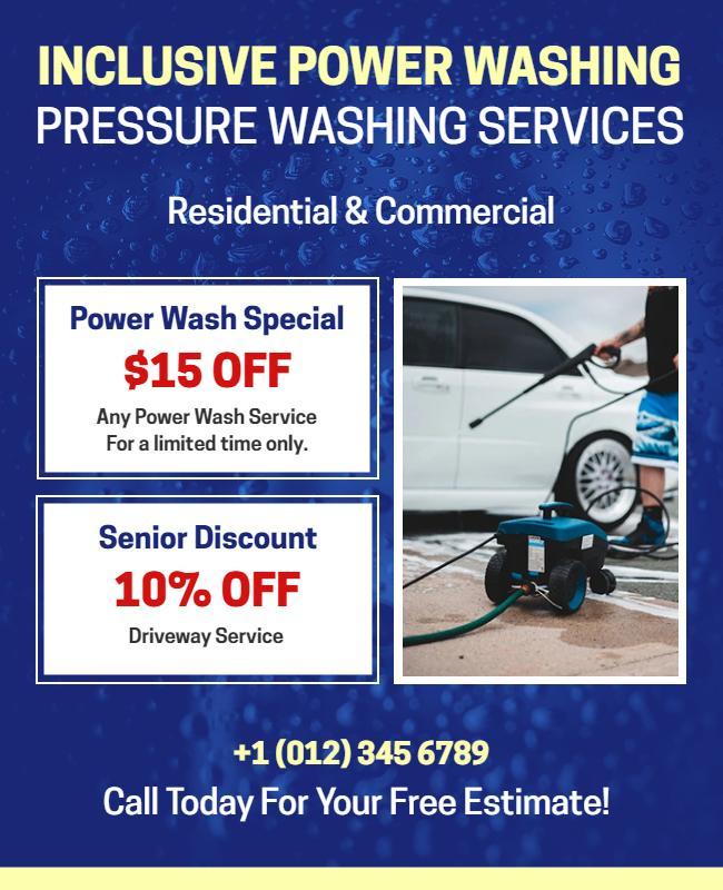 Bright Blue Pressure Washing Services Discount Flyer Template