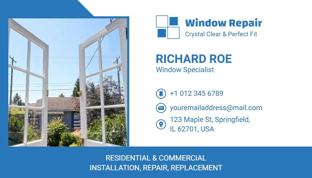 Residential and Commercial Window Repair Business Card Template