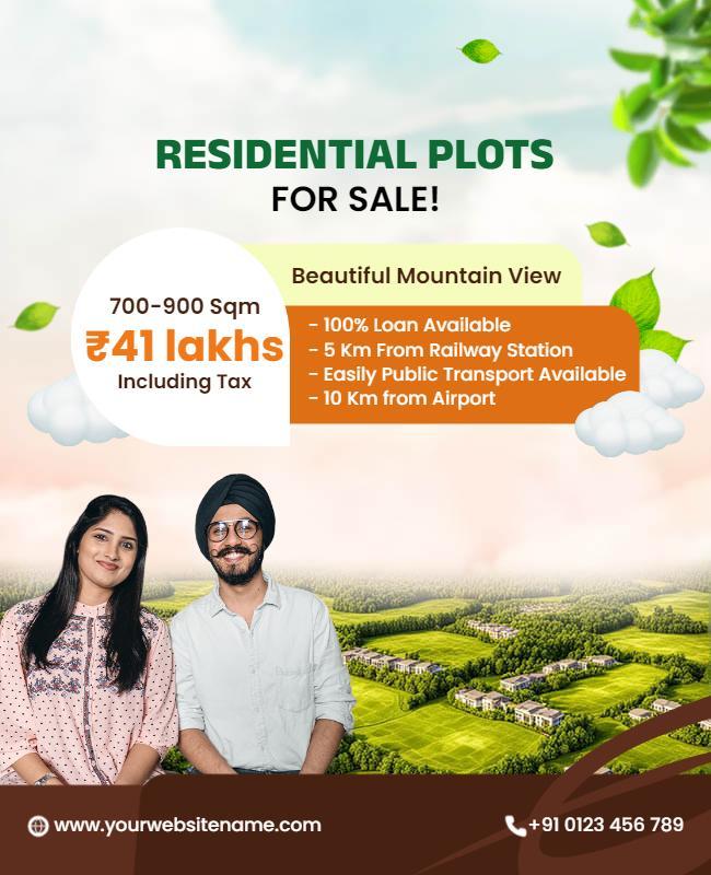 Residential Plots Sale Flyer with Mountain View Template