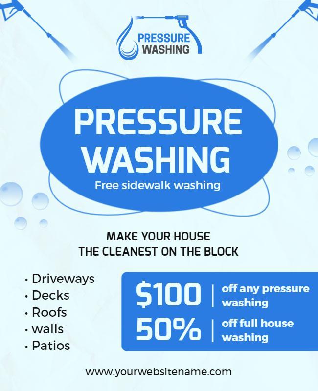 Bright Blue Promotional Pressure Washing Service Flyer Template