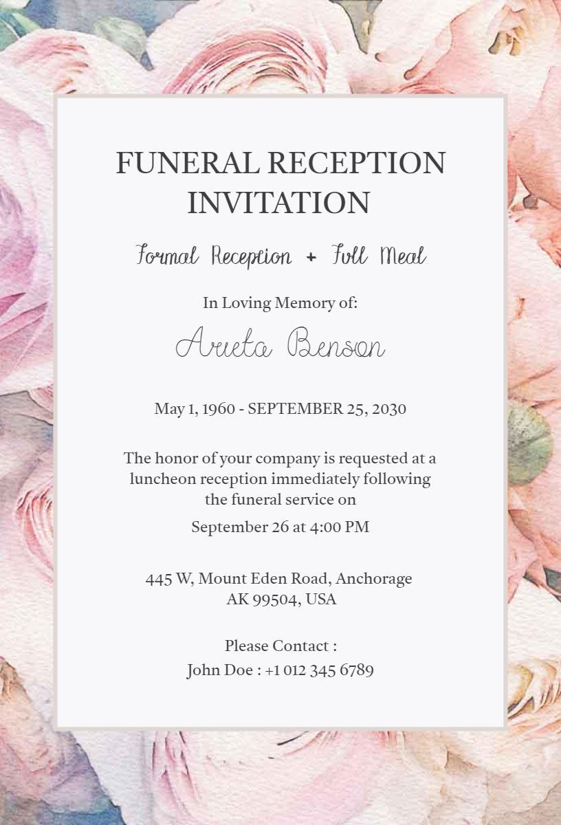 Respectful Funeral Reception Memory Gathering Invitation Template