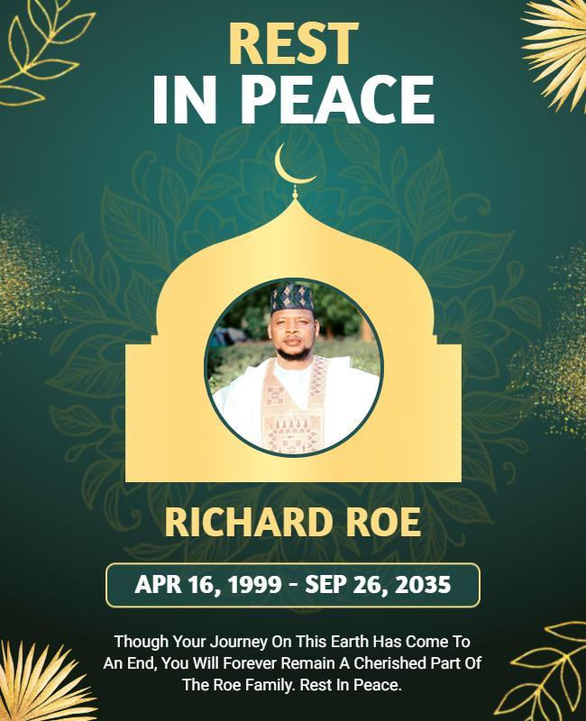 Rest in Peace Islamic Funeral Memorial Tribute Poster Template