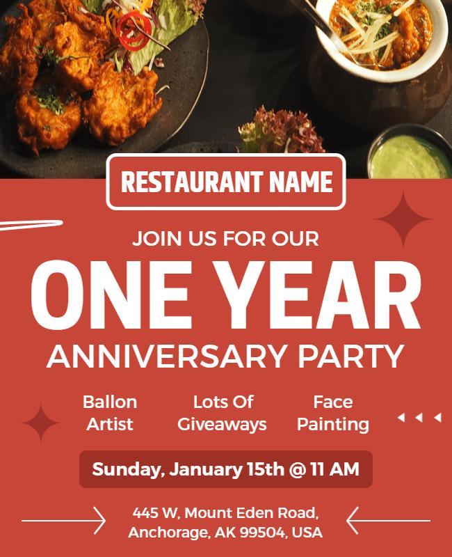 Restaurant Anniversary Party Celebration Flyer Template