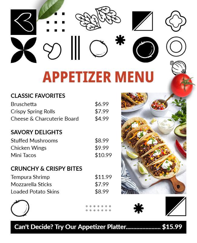 Restaurant Appetizer Menu Card Specials Flyer Template