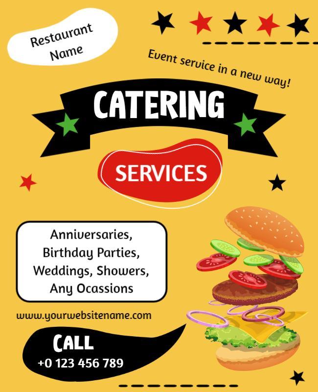 Playful Yellow Catering Services Event Flyer Template