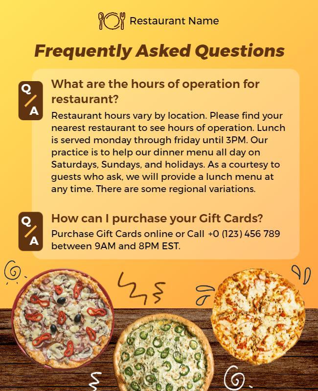 Restaurant Faq and Gift Card Information Flyer Template