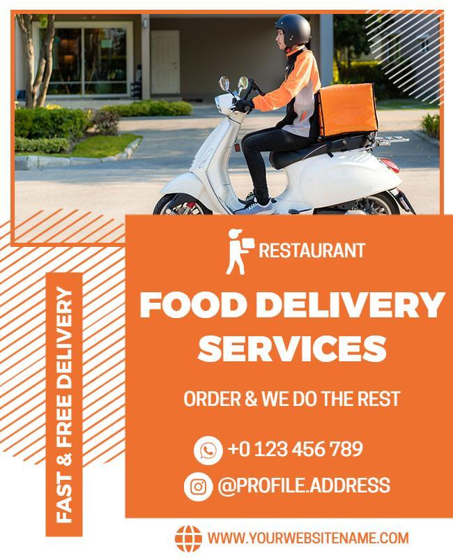 Dynamic Orange Food Delivery Services Flyer Template