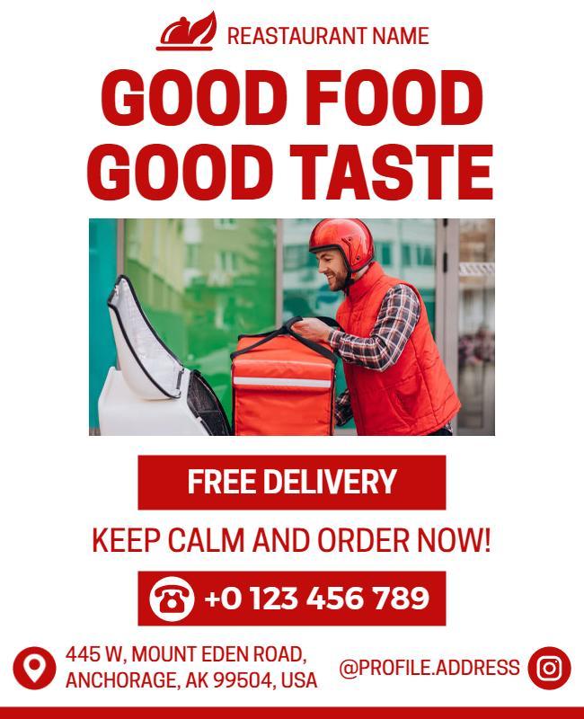 Bold Red Food Delivery Promotion Flyer Template