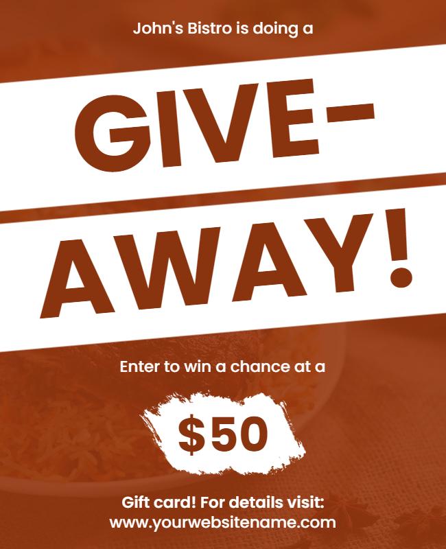 Restaurant Gift Card Giveaway Flyer Template