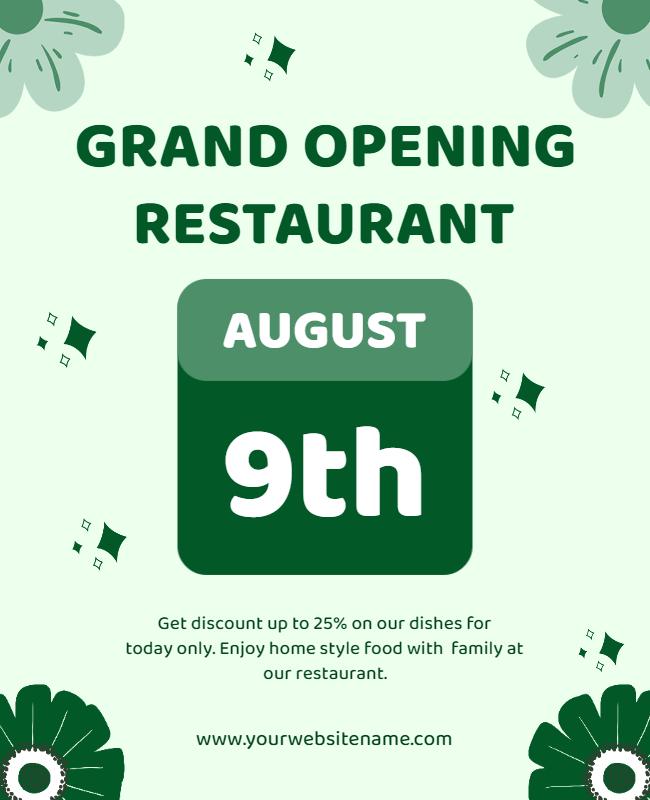 Fresh Green Grand Opening Restaurant Celebration Flyer Template