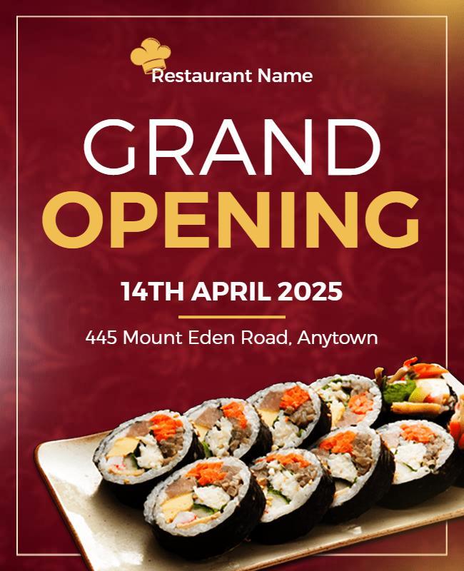 Elegant Red Sushi Restaurant Grand Opening Flyer Template