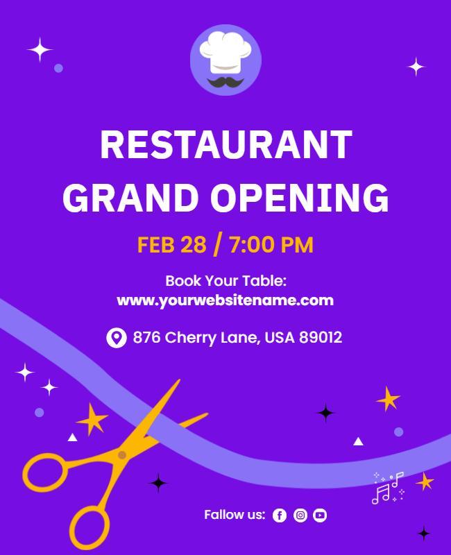 Playful Purple Restaurant Grand Opening Flyer Template