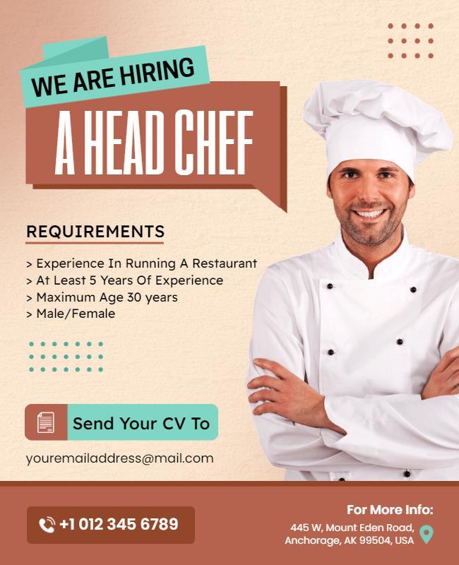 Restaurant Head Chef Hiring Flyer Template