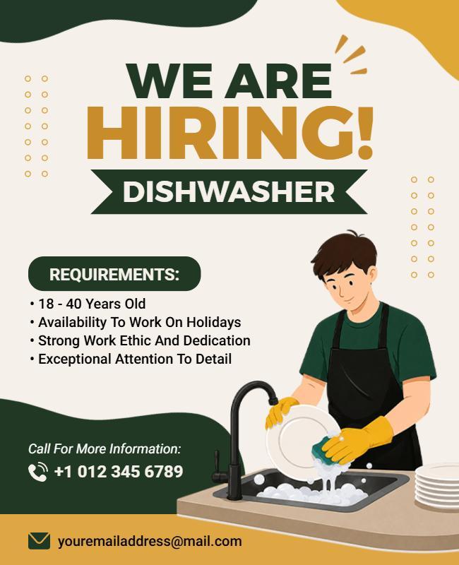 Restaurant Hiring Dishwasher Position Flyer Template