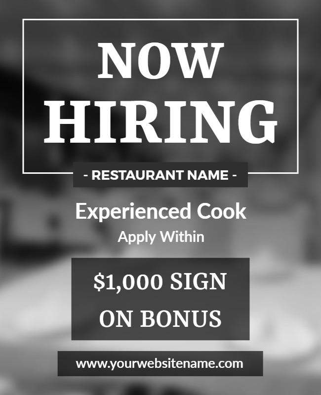 Restaurant Hiring Experienced Cook Flyer Template