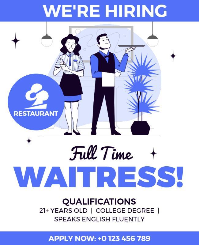 Restaurant Hiring Full Time Waitress Flyer Template