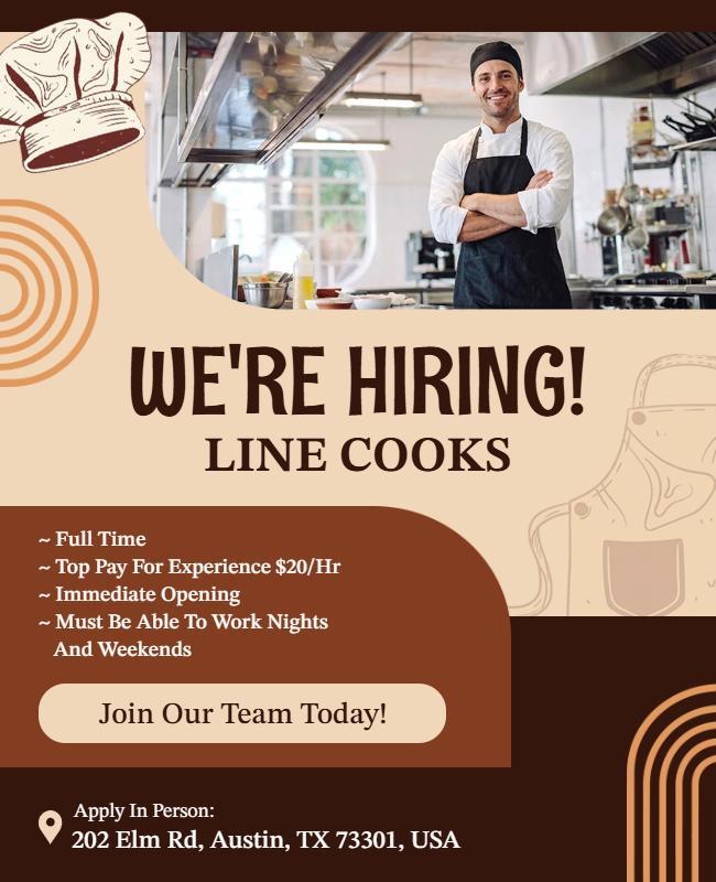Restaurant Hiring Line Cooks Job Poster Template