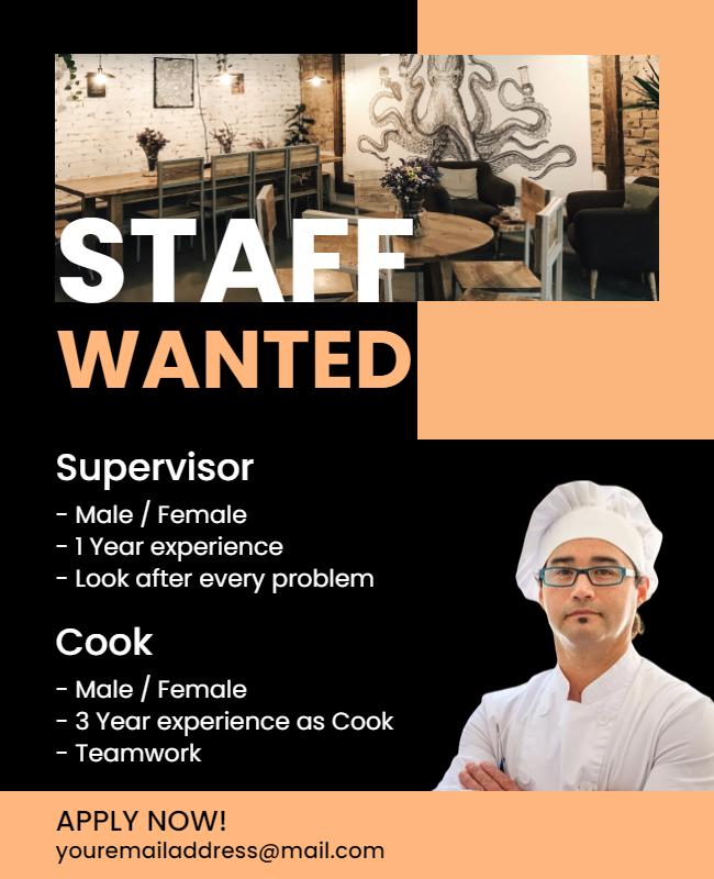 Restaurant Hiring Staff Announcement Flyer Template