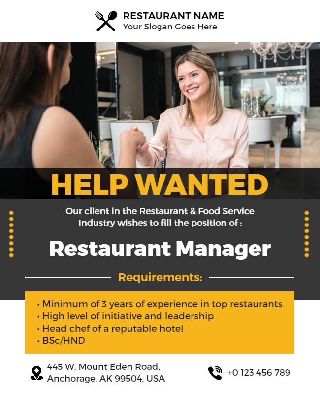 Restaurant Manager Job Vacancy Flyer Template