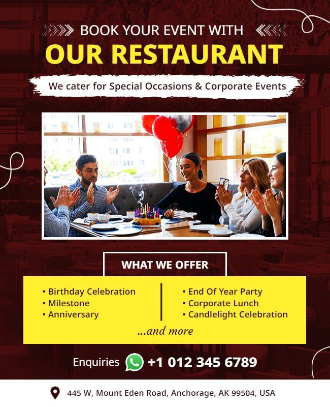 Restaurant Special Events Booking Flyer Template